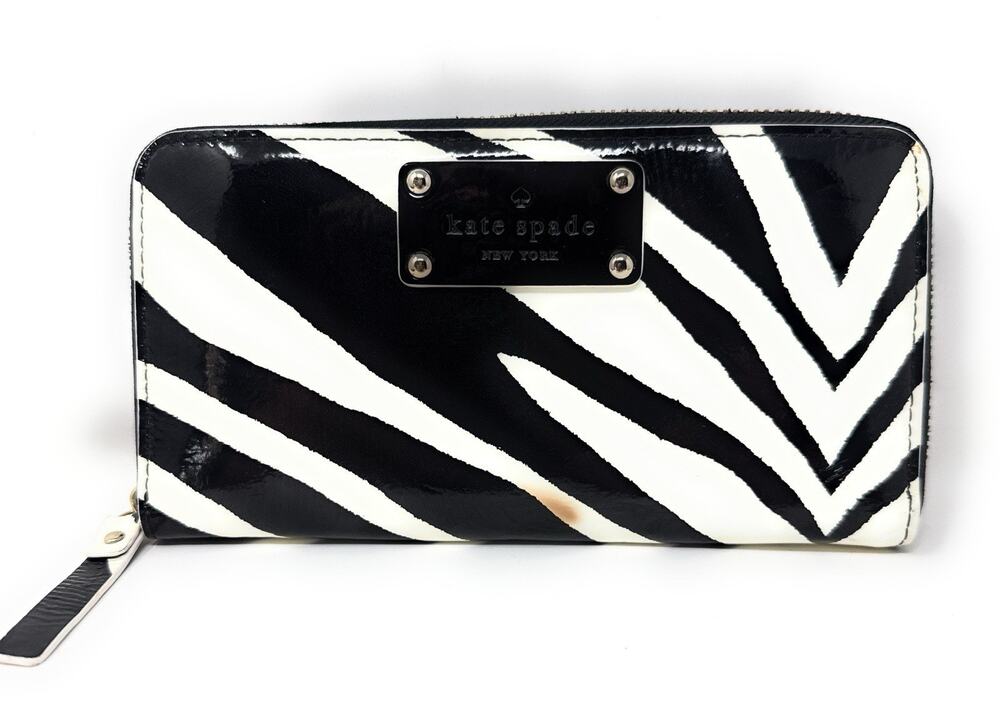 Kate Spade NY Lacey Zebra Printed Patent Leather Zip Around Credit Card Wallet